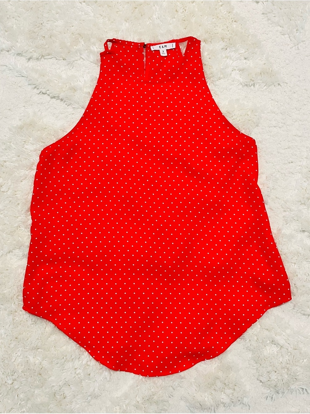 E&M Red Polka Dot High Neck Blouse